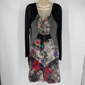 For Her Womens Shirt Dress Wool Abstract Colorful Long Sleeve Sz L